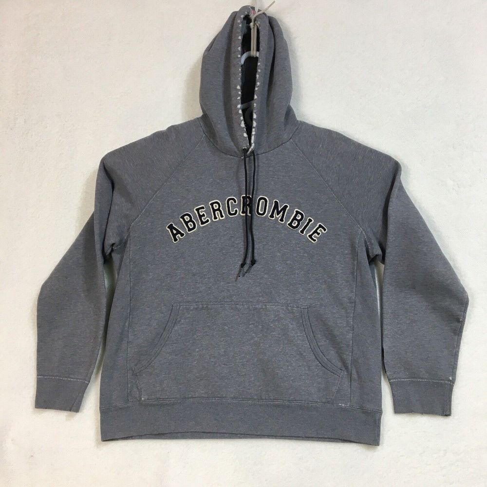 Abercrombie & Fitch 92 Y2K Hoodie Mens M Gray Heavyweight Distressed Pullover‎